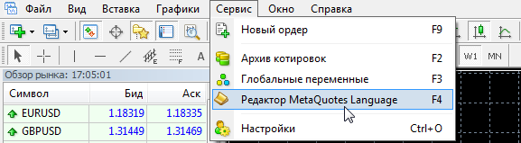 MetaEditor menu